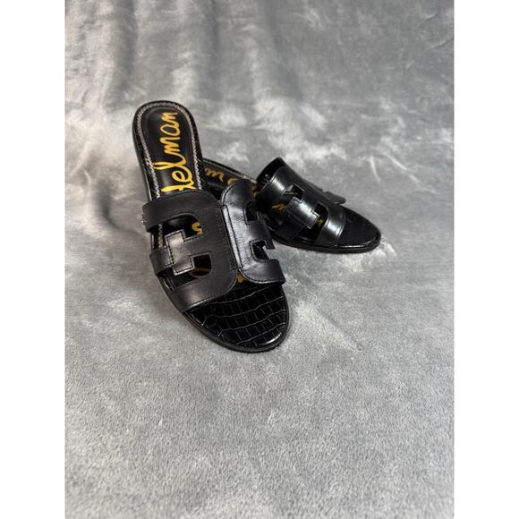 Sam Edelman Womens Bay Slide Leather Slip-On Block Heeled Sandals Black Size 8 - Picture 1 of 9